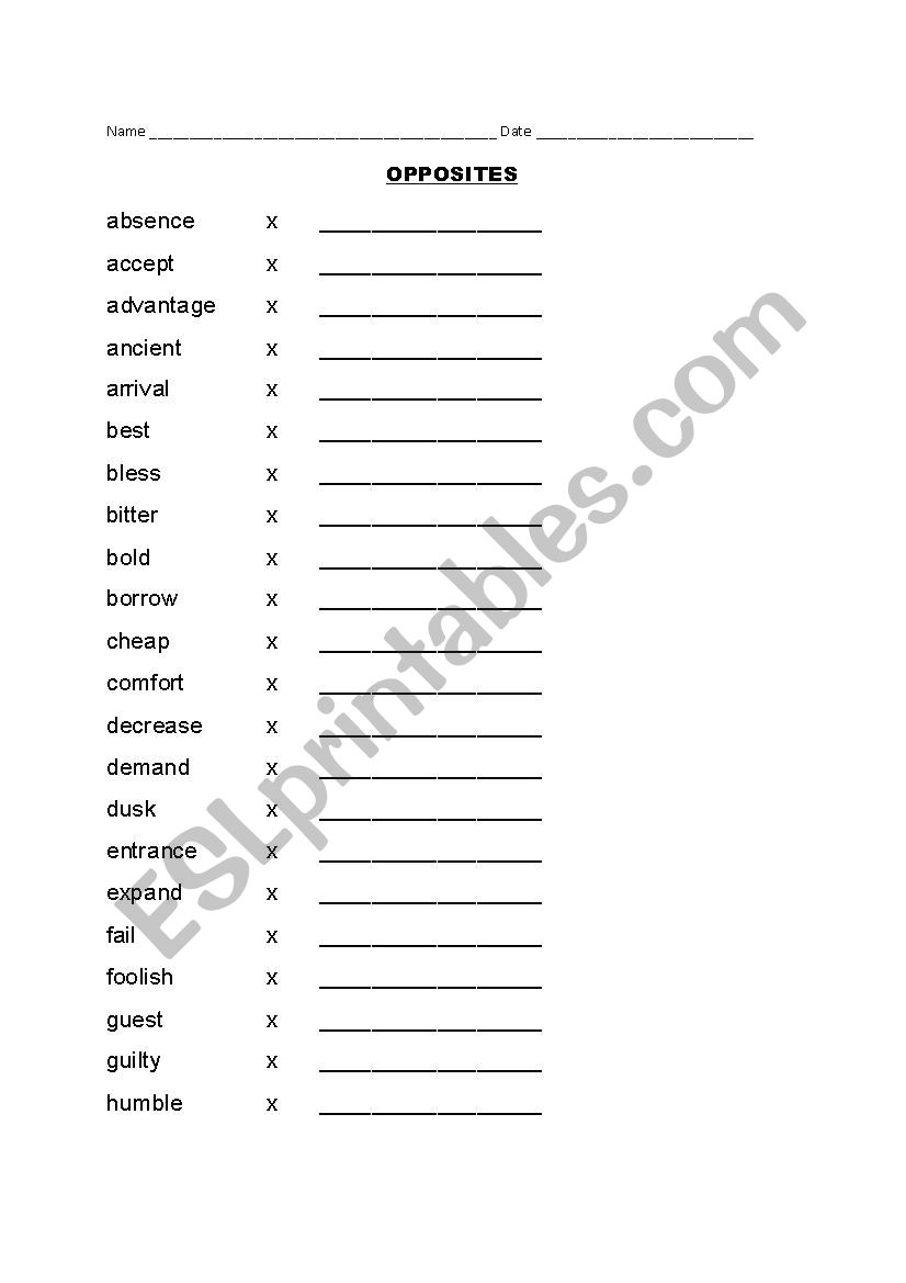 opposites worksheet