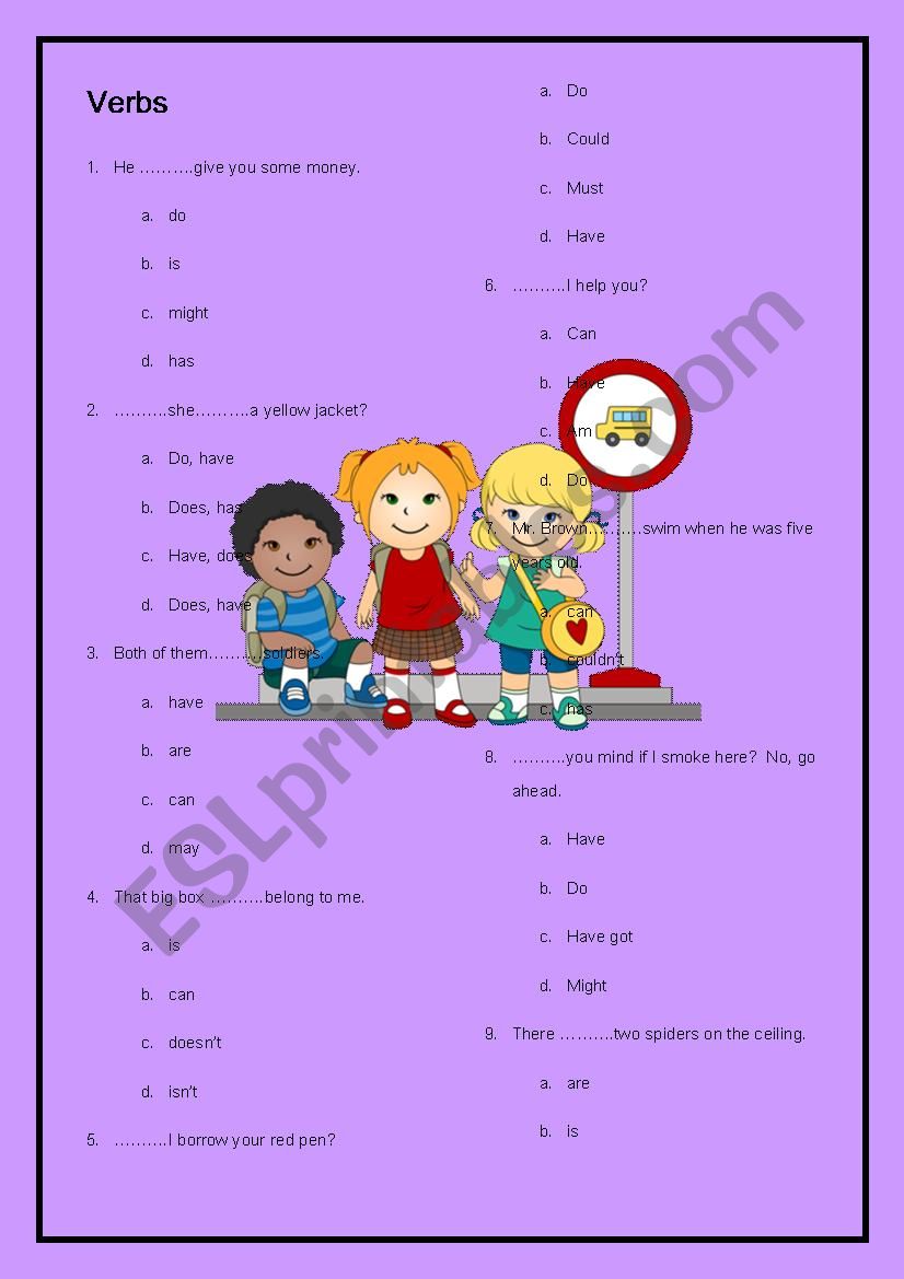 verb worksheet