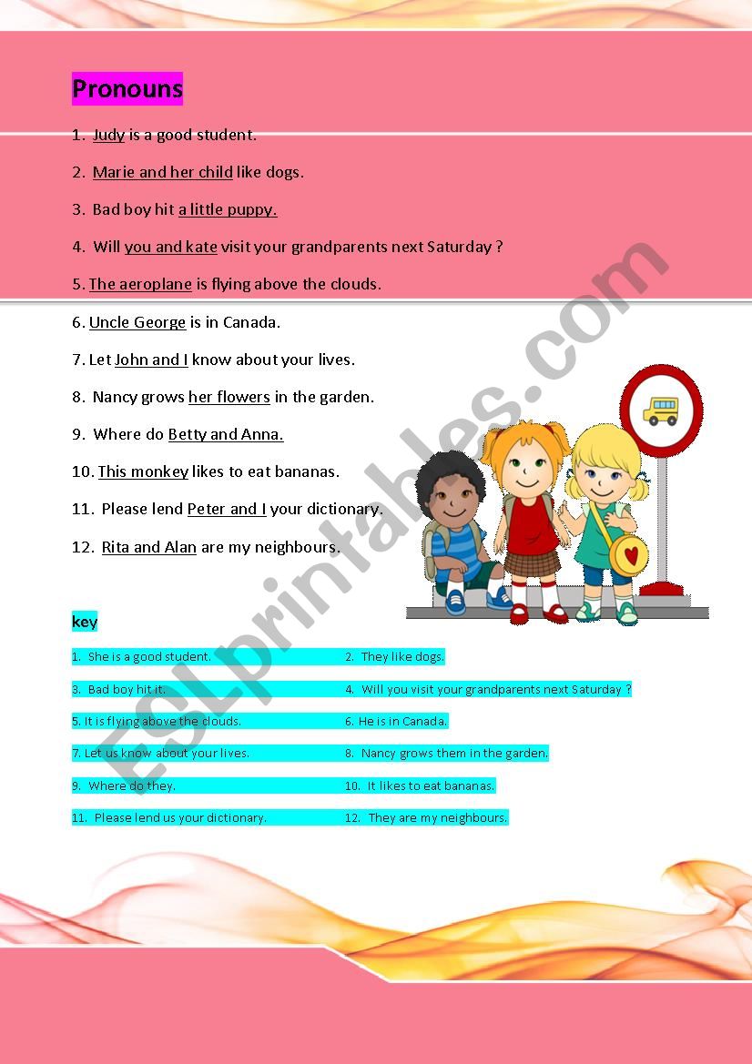 pronoun worksheet