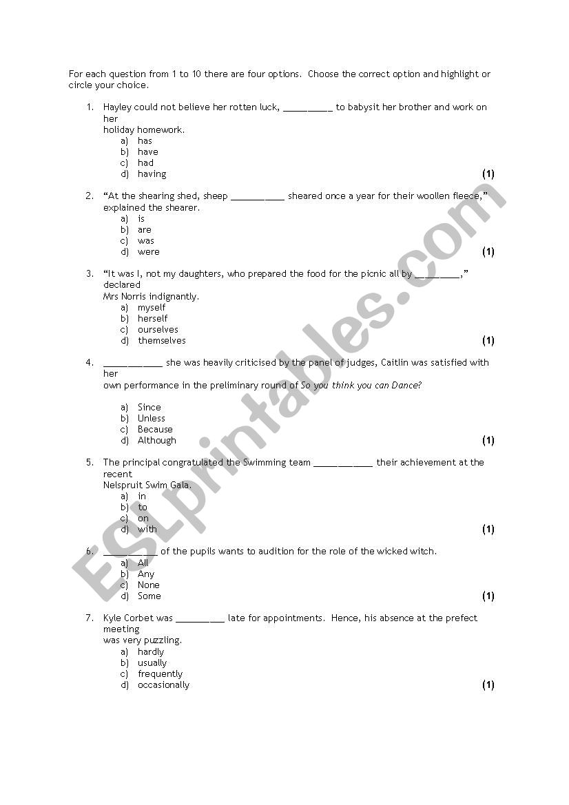 Vocabulary worksheet