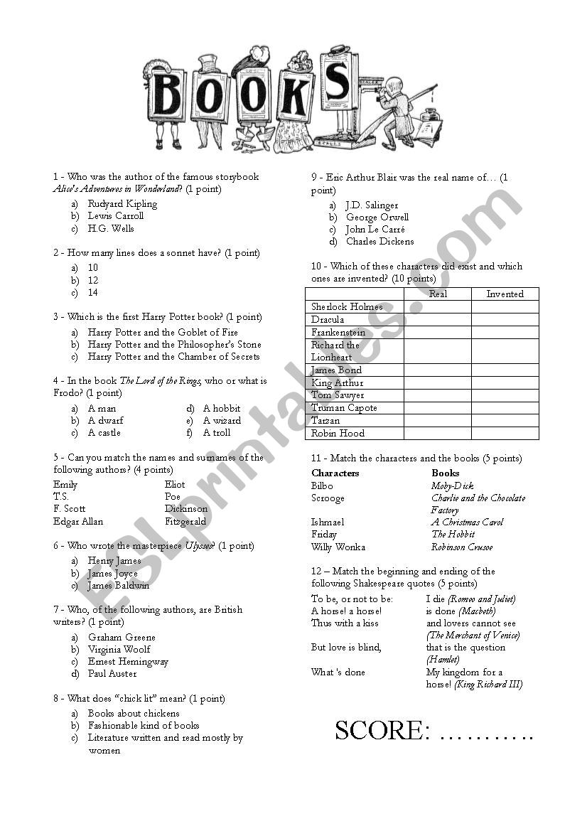 Books - Quiz worksheet