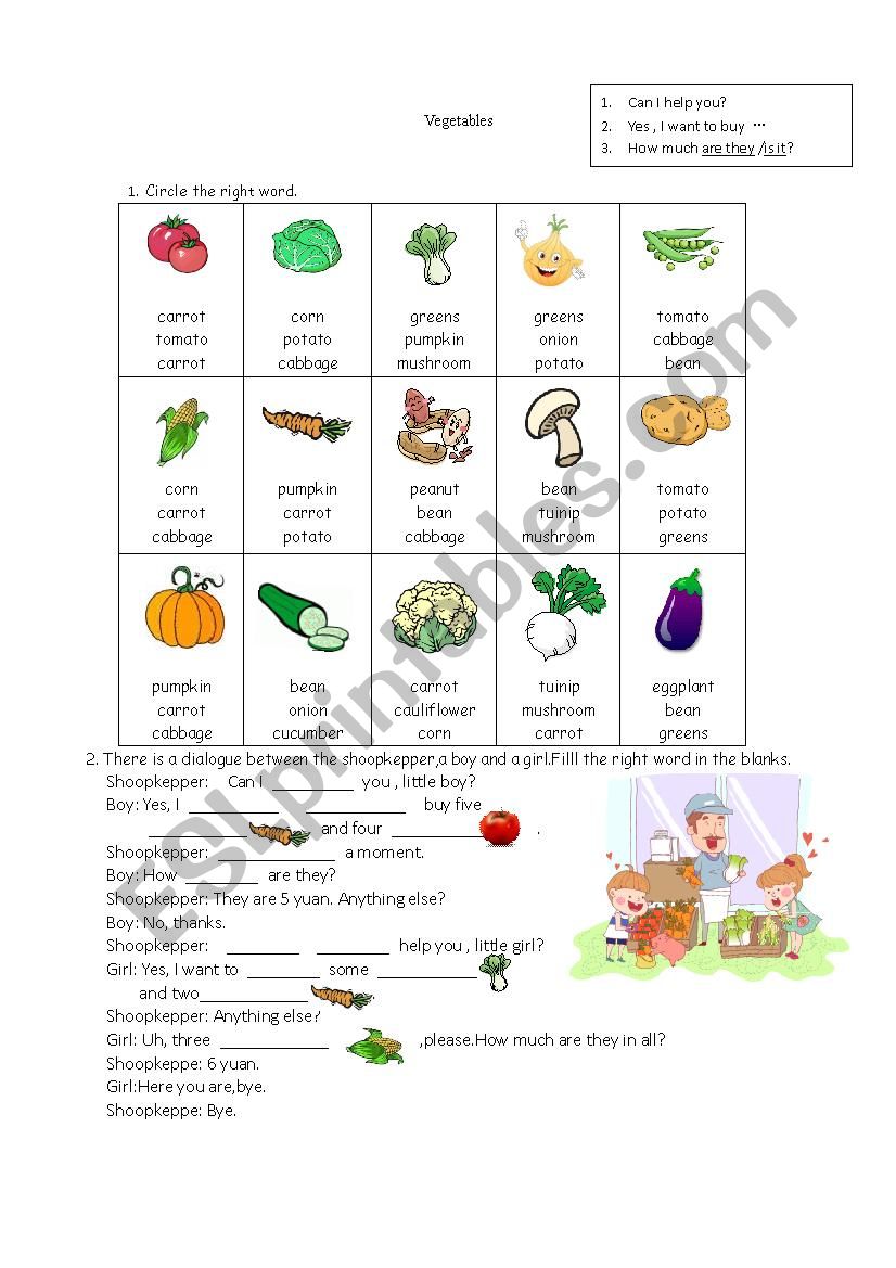 vegetables worksheet