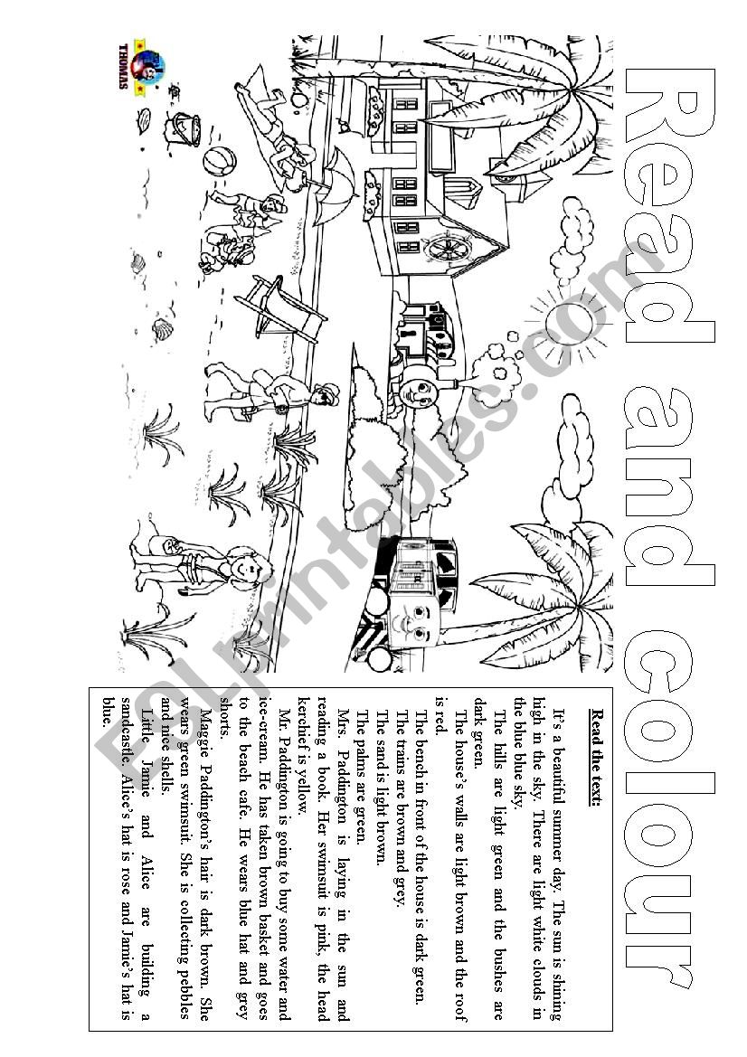 Colouring page - On the beach worksheet