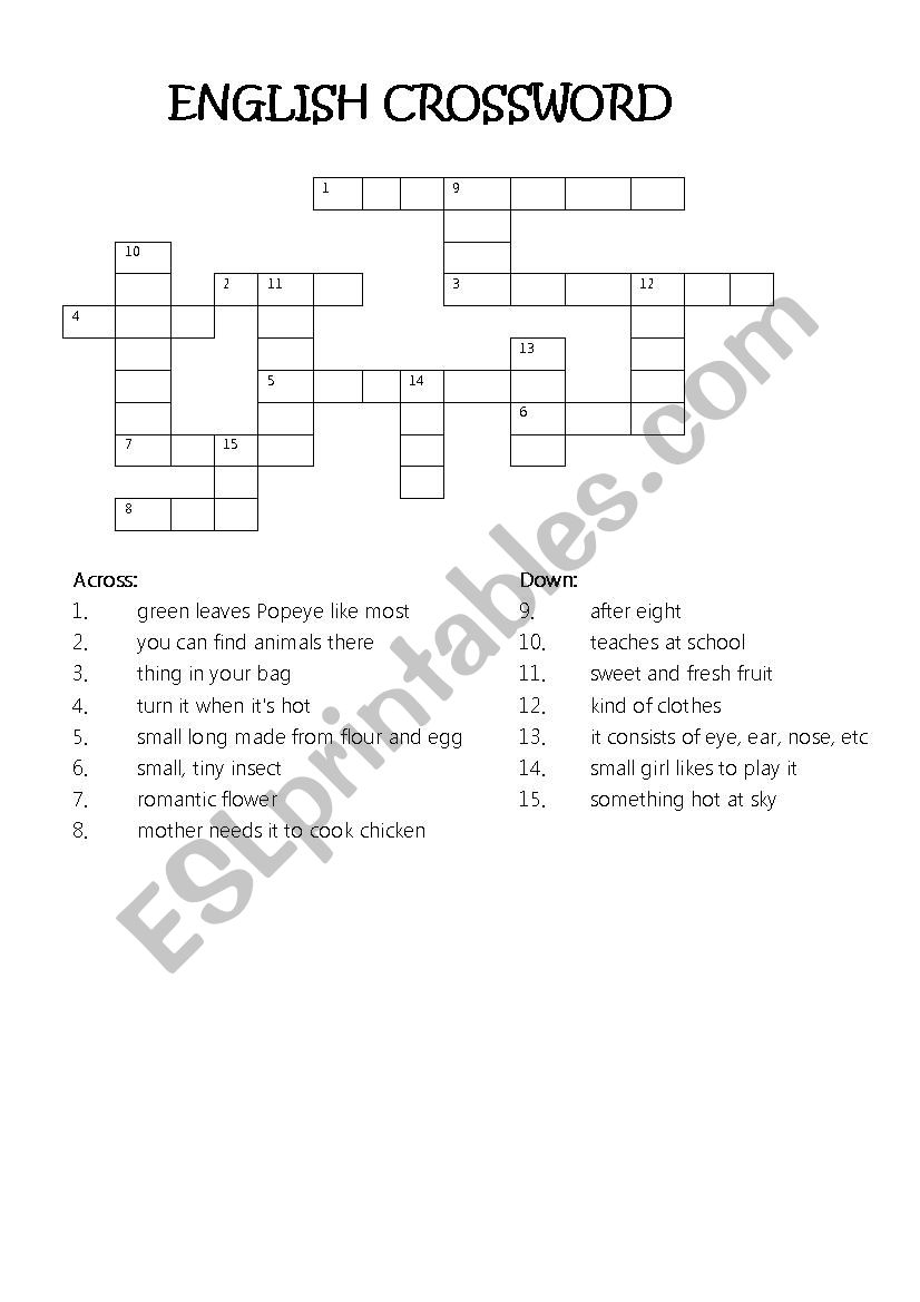 English Crossword for Children