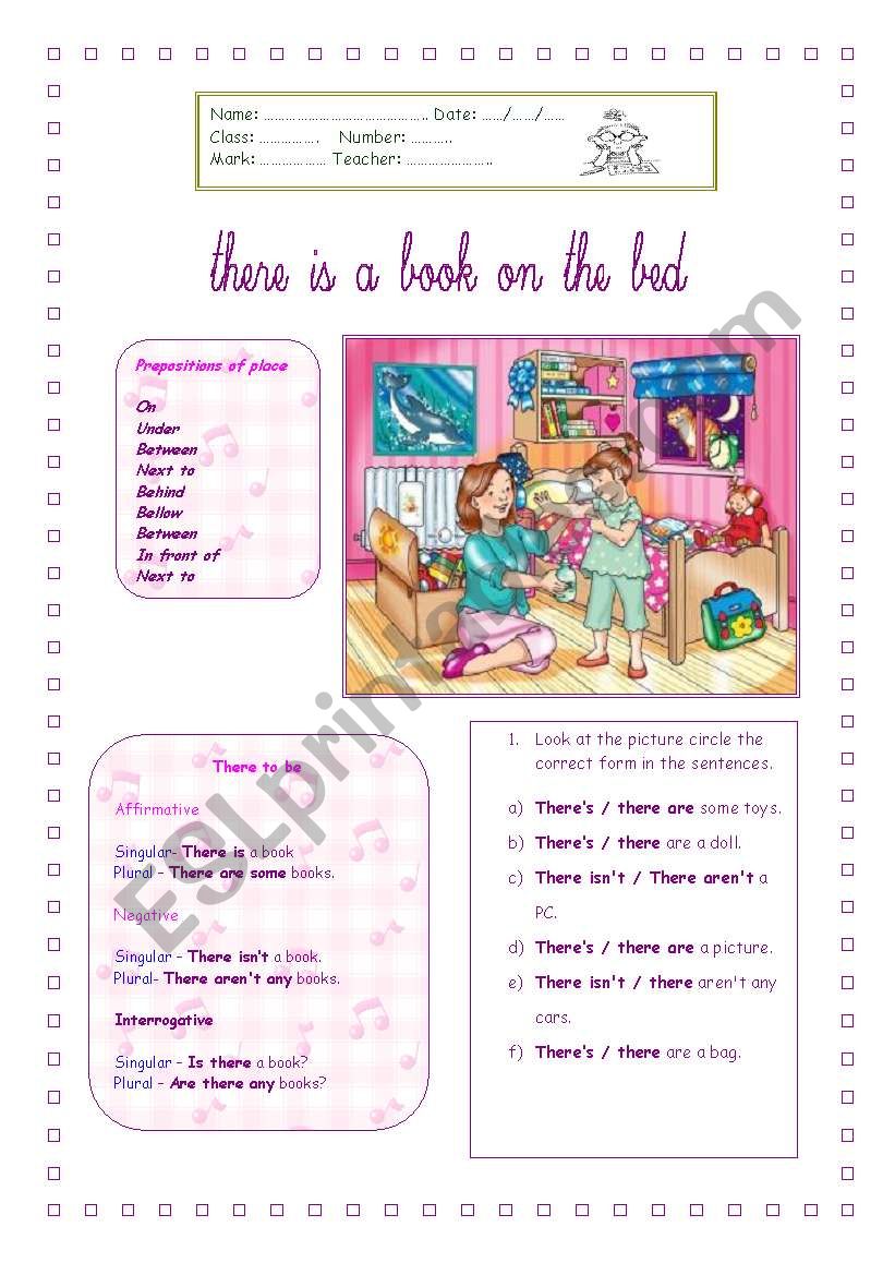 There´s a book on the bed ESL worksheet by vanda51