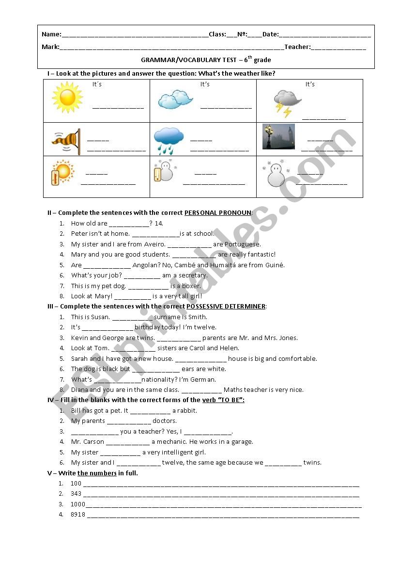 mini test worksheet