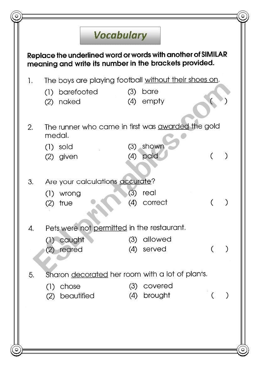 vocabulary worksheet