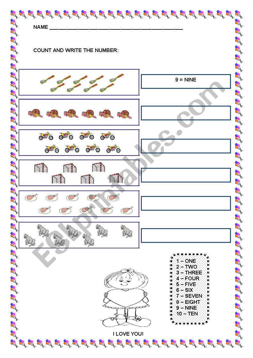 Numbers 1 to 10 worksheet