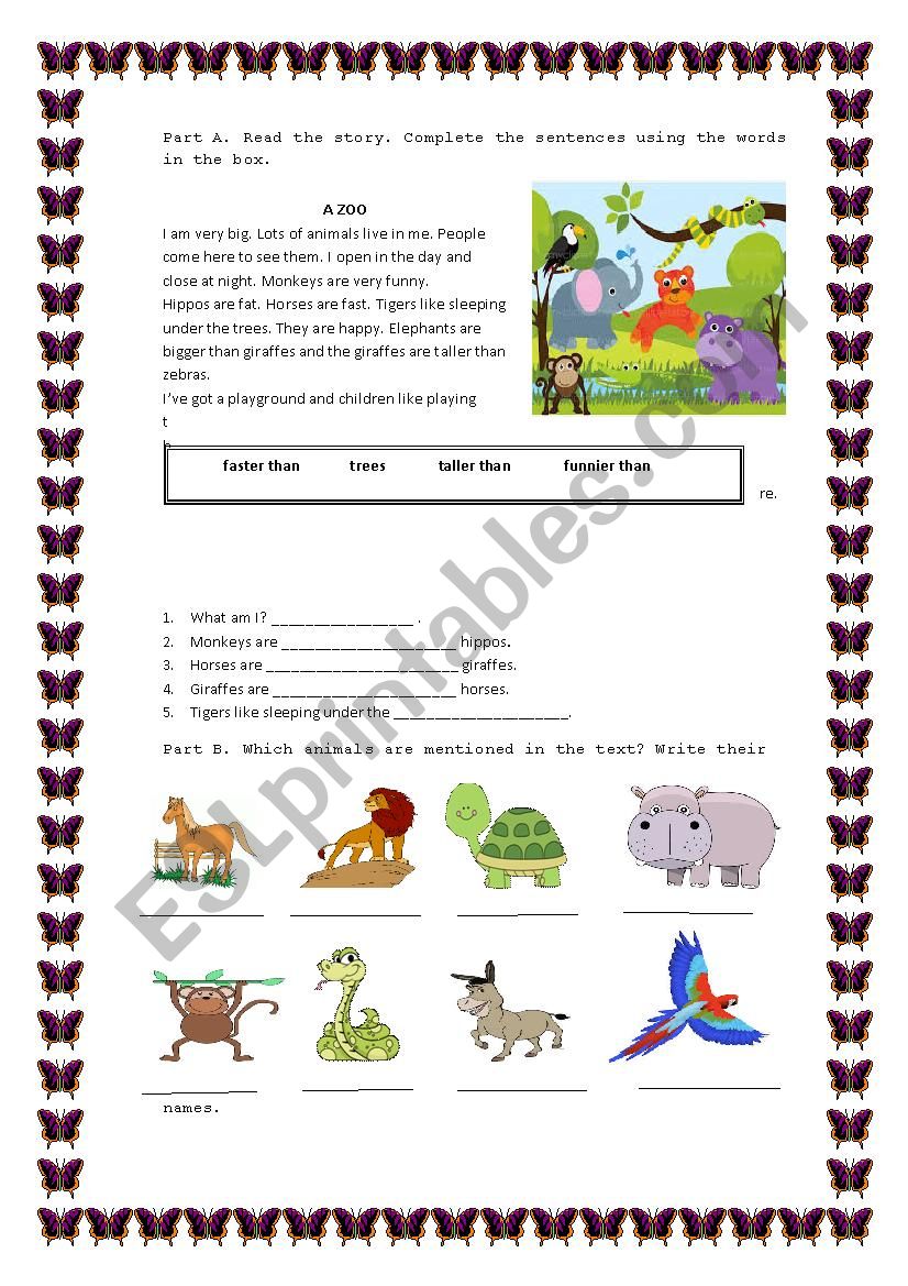 Comparatives with animals worksheet