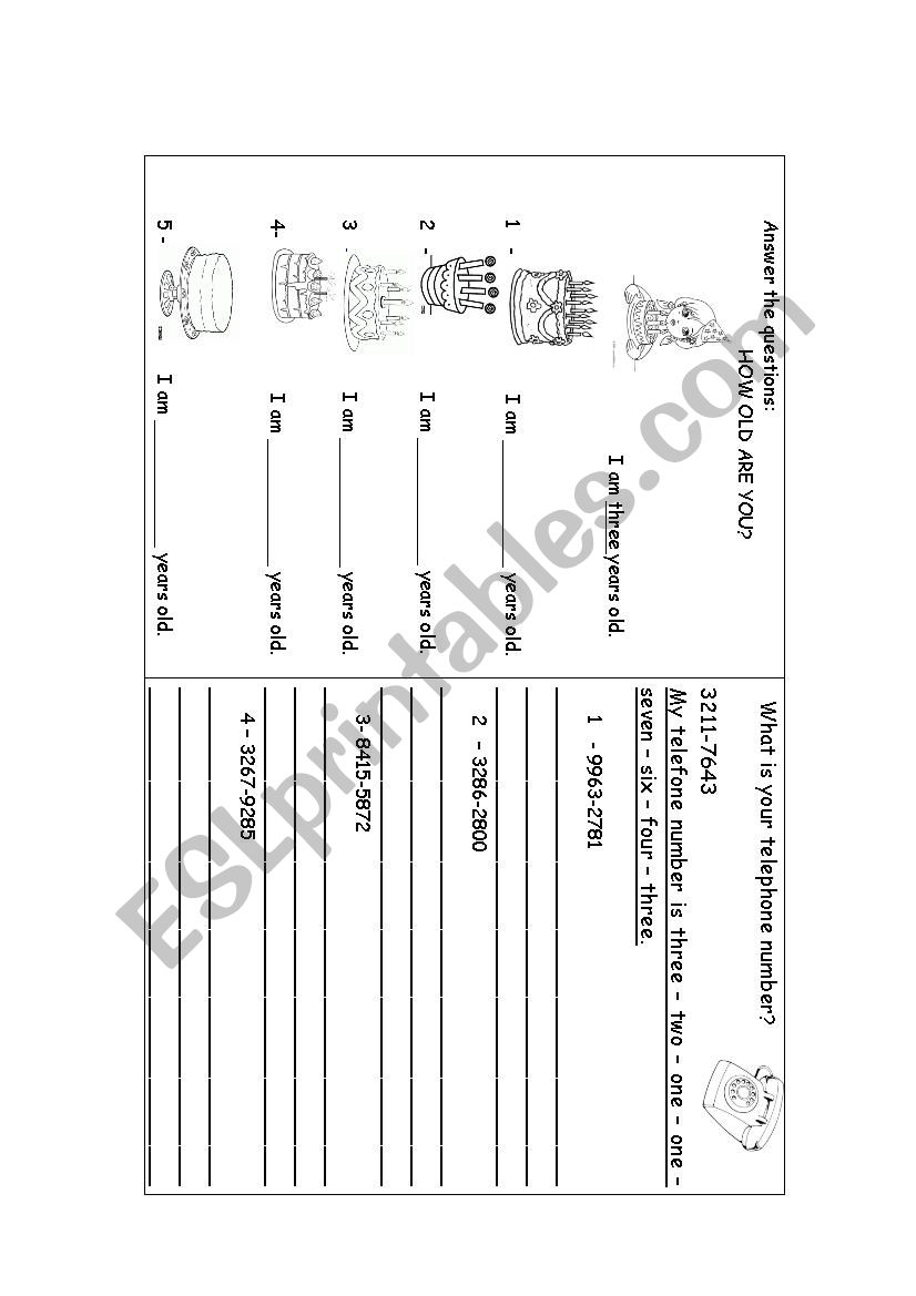 Age and telephone numbers worksheet