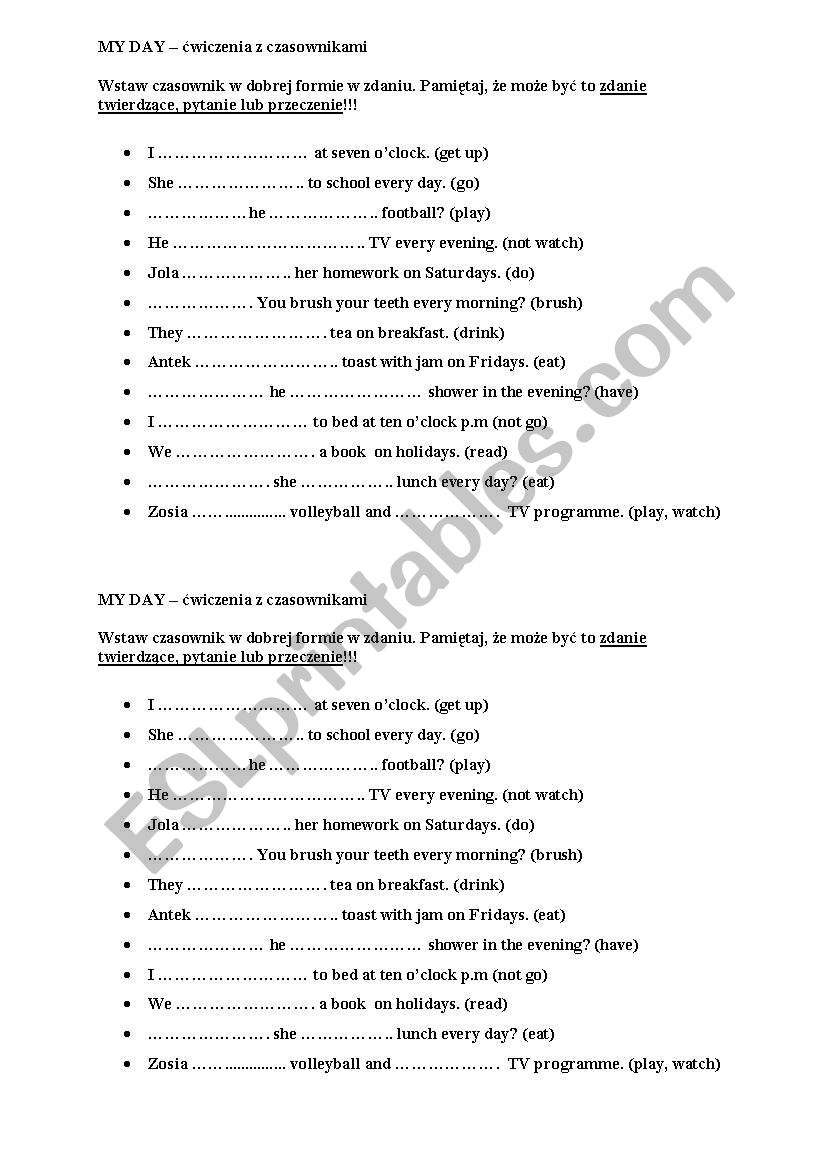 My day- daily routine gaps worksheet