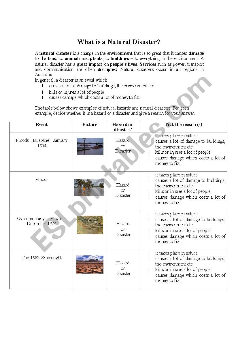  natural disasters worksheet