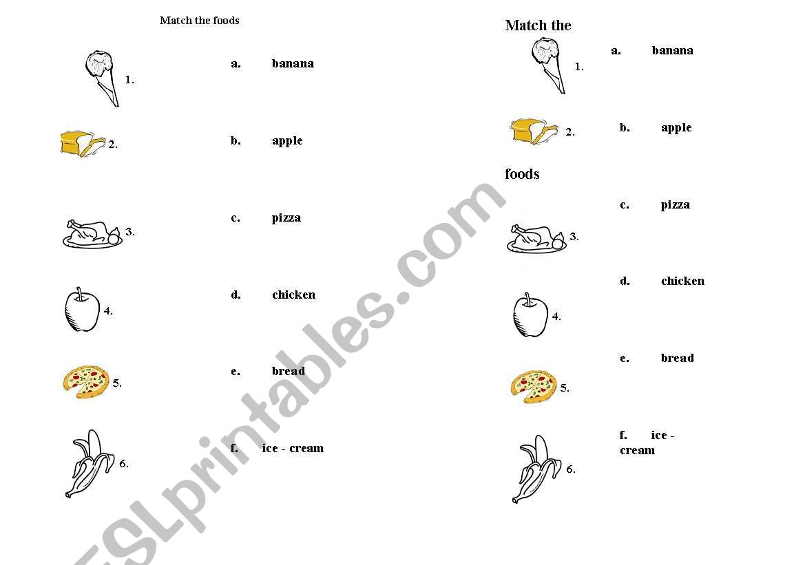 Matching food worksheet