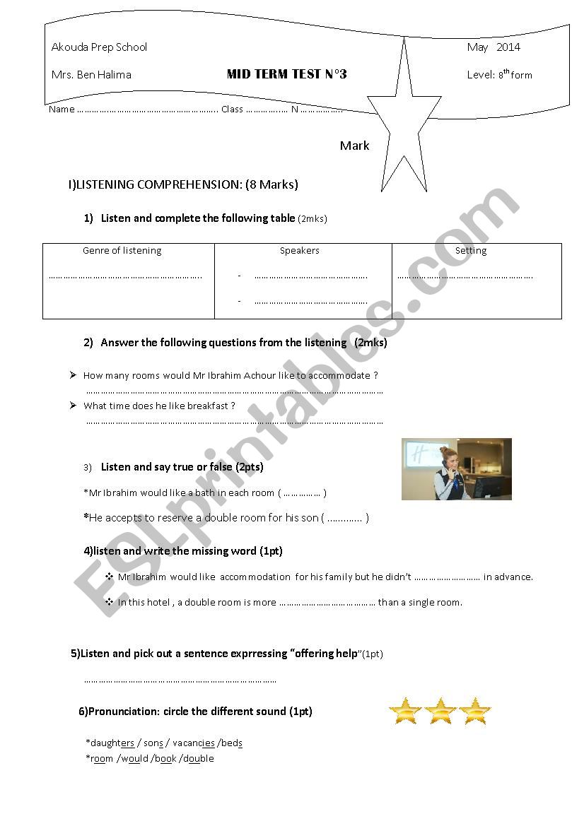 Mid term test n38th form worksheet