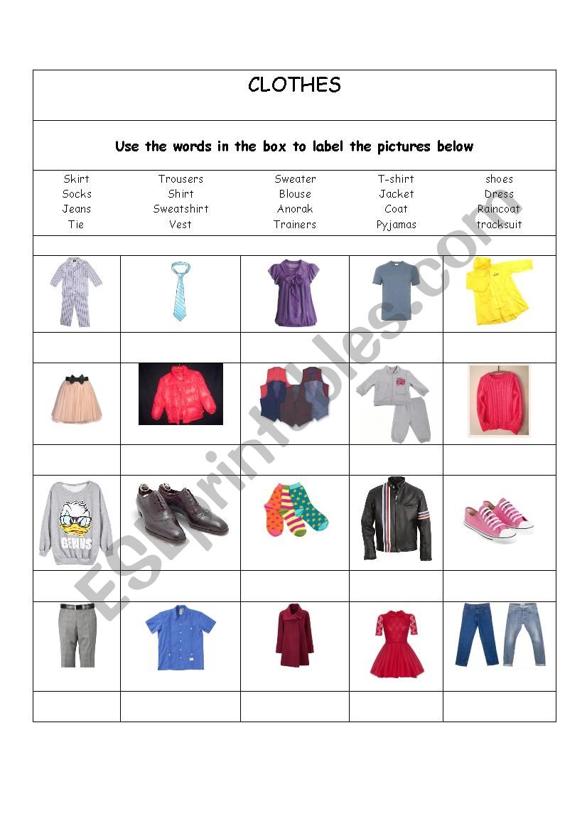 Clothes worksheet