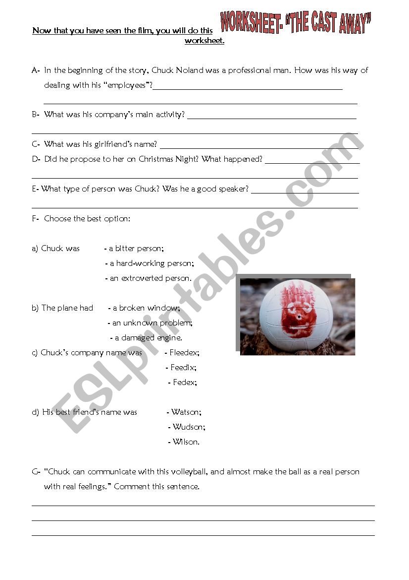 Film The Cast Away worksheet