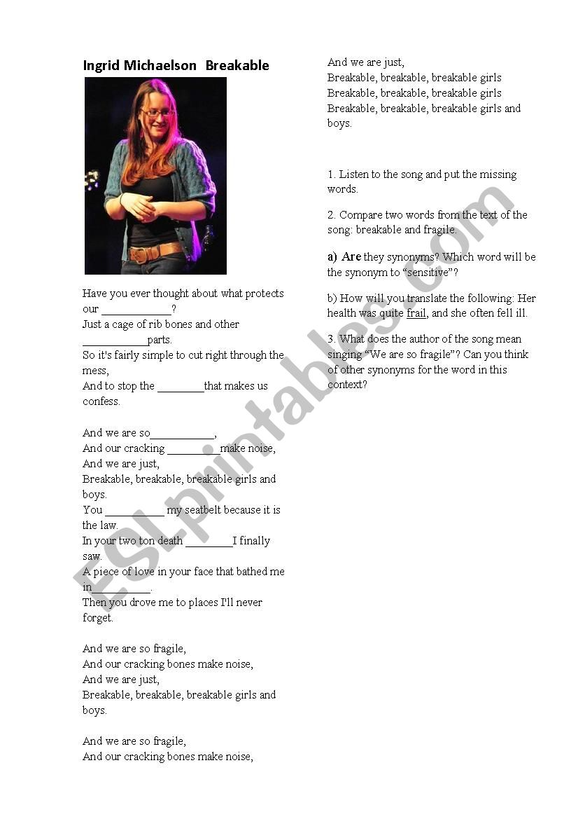 Ingrid Michaelson  Breakable worksheet