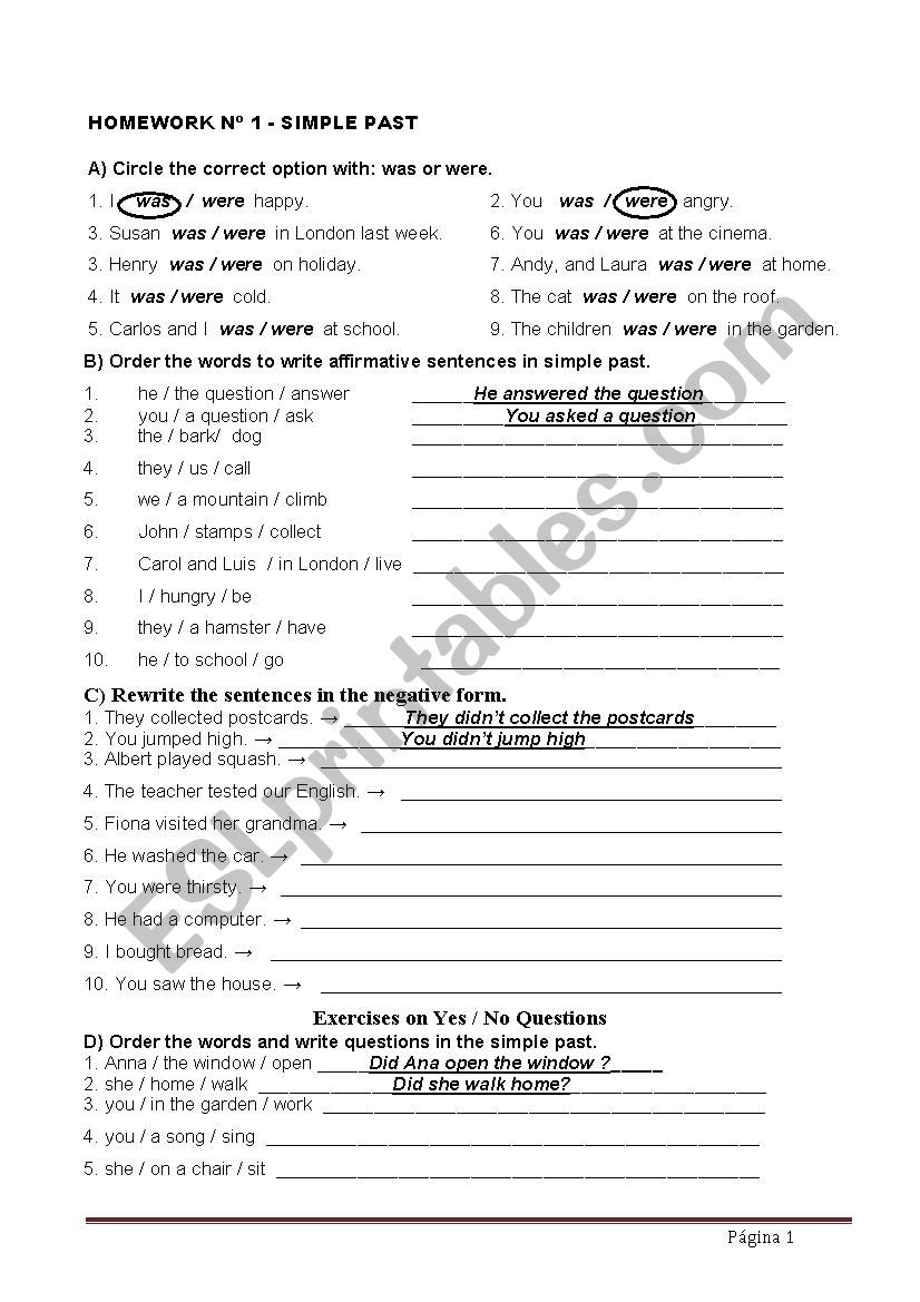 Past simple Exercises worksheet