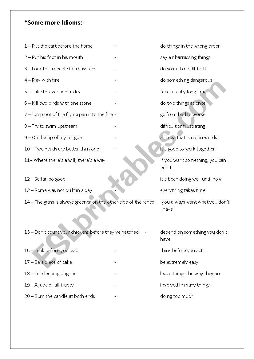 Idioms worksheet