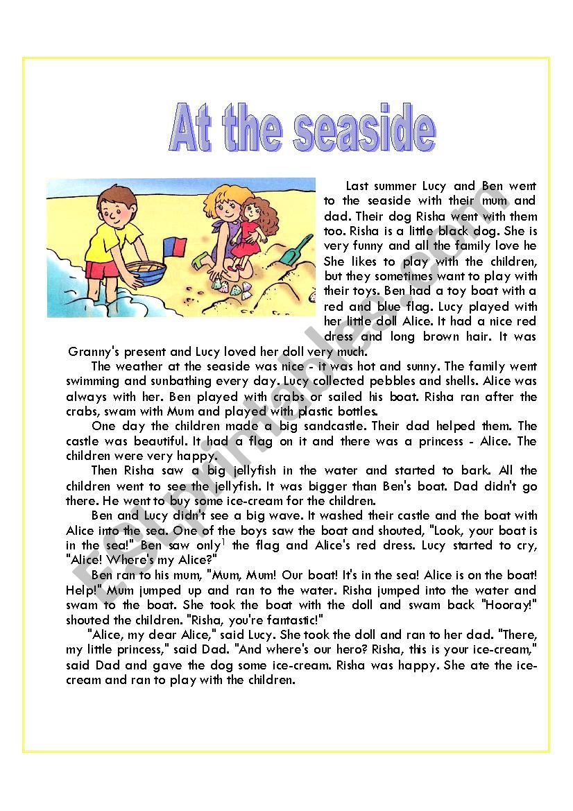 At the seaside. Reading worksheet