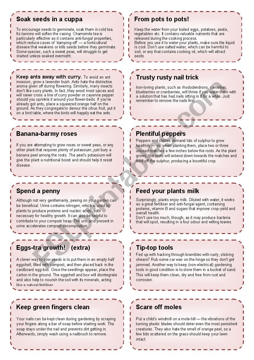 Mamo cards: Garden tips worksheet