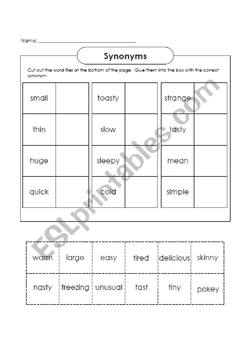 Synonyms worksheet