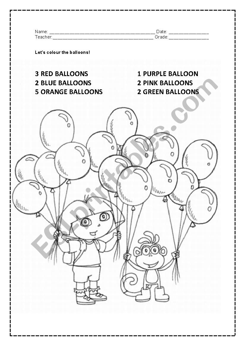 Colour the balloons - Dora the explorer