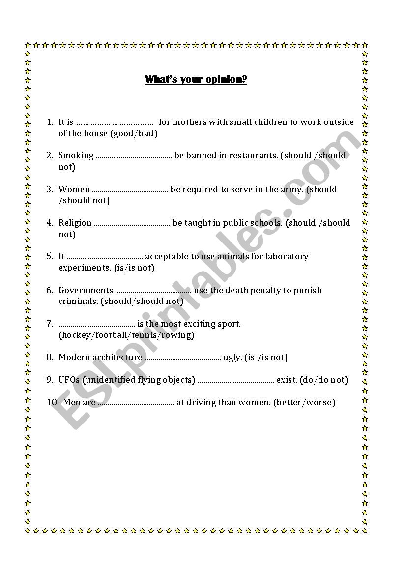 Whats your opinion? worksheet