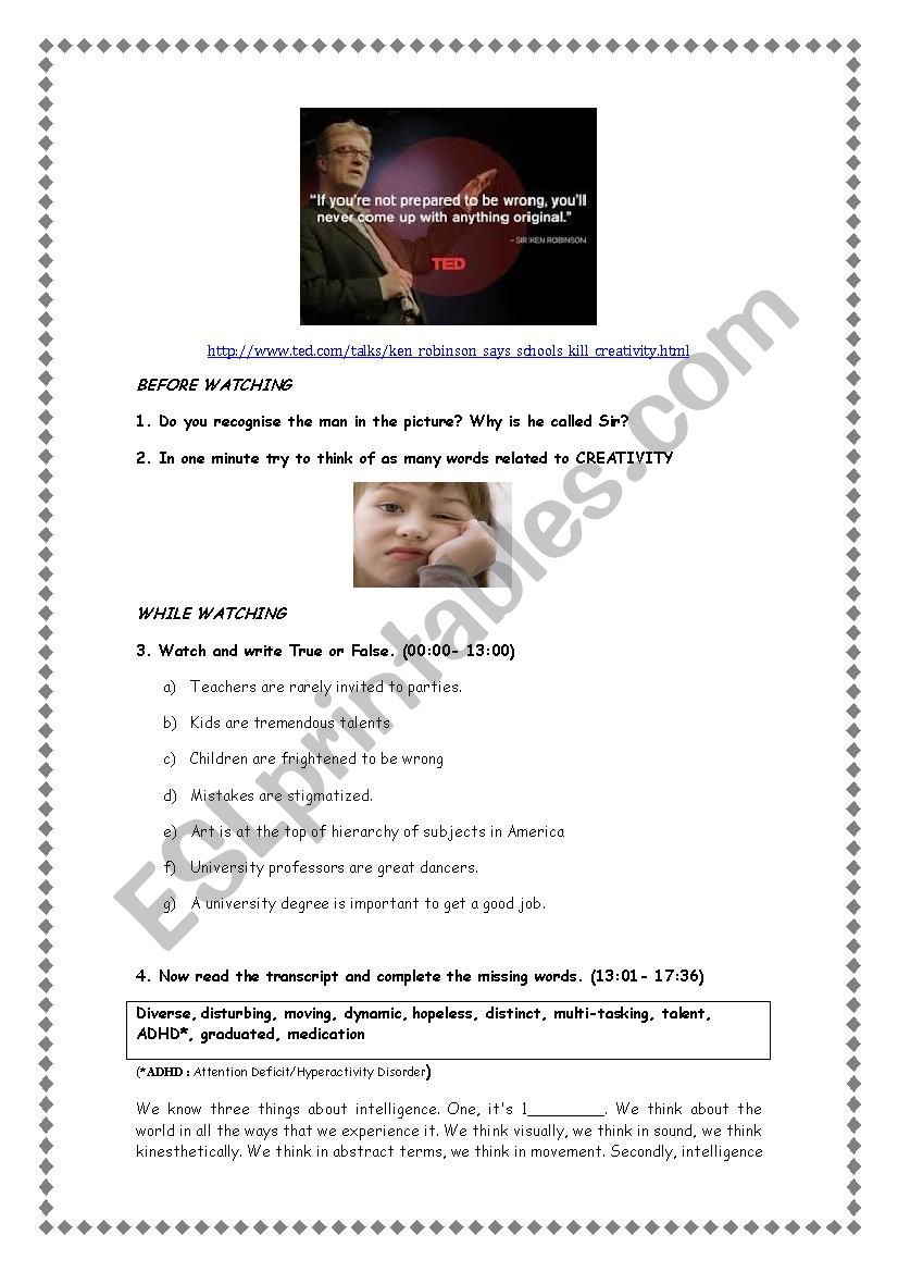 Ted talks --- Robinson worksheet