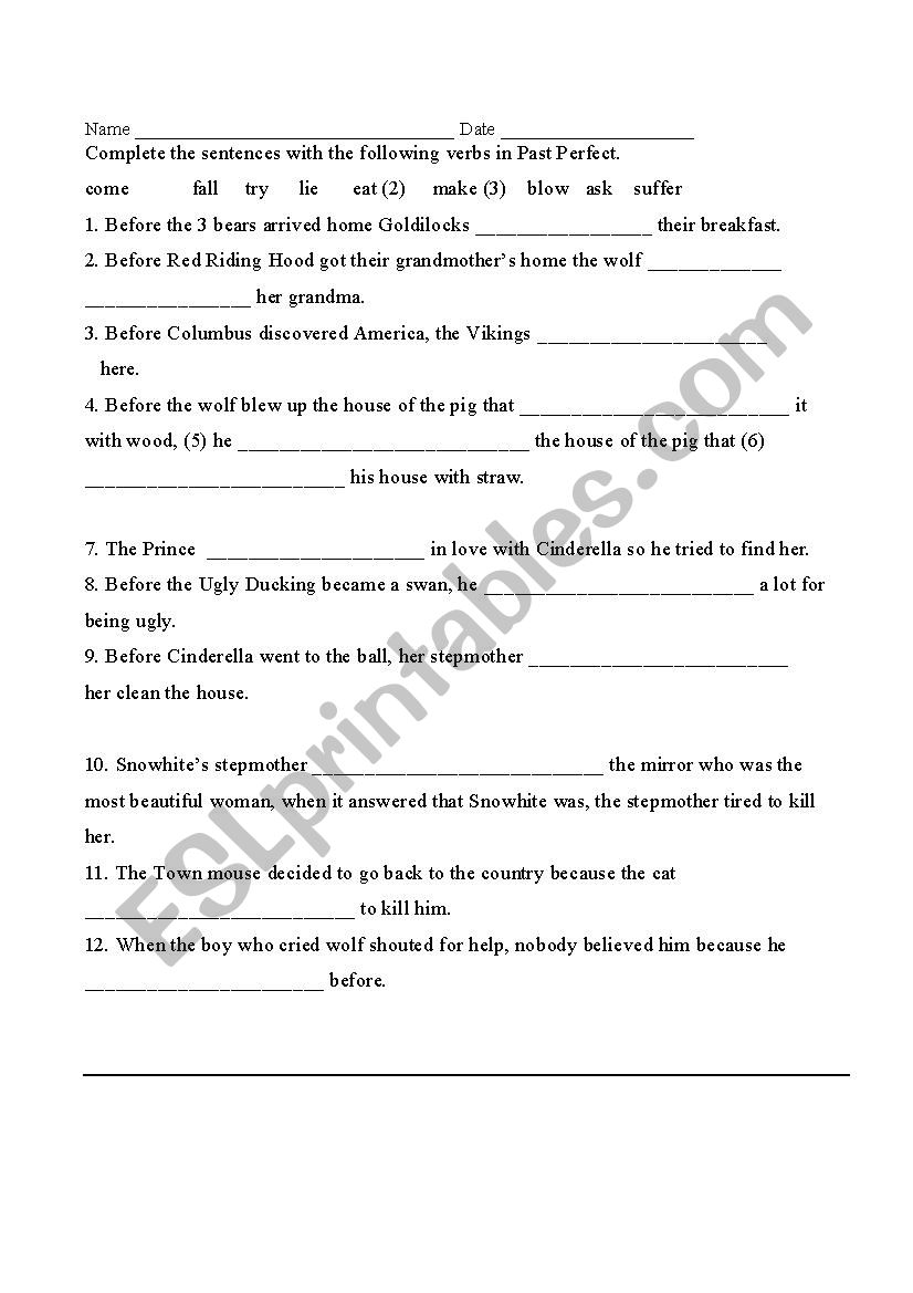 Past Perfect Practice worksheet