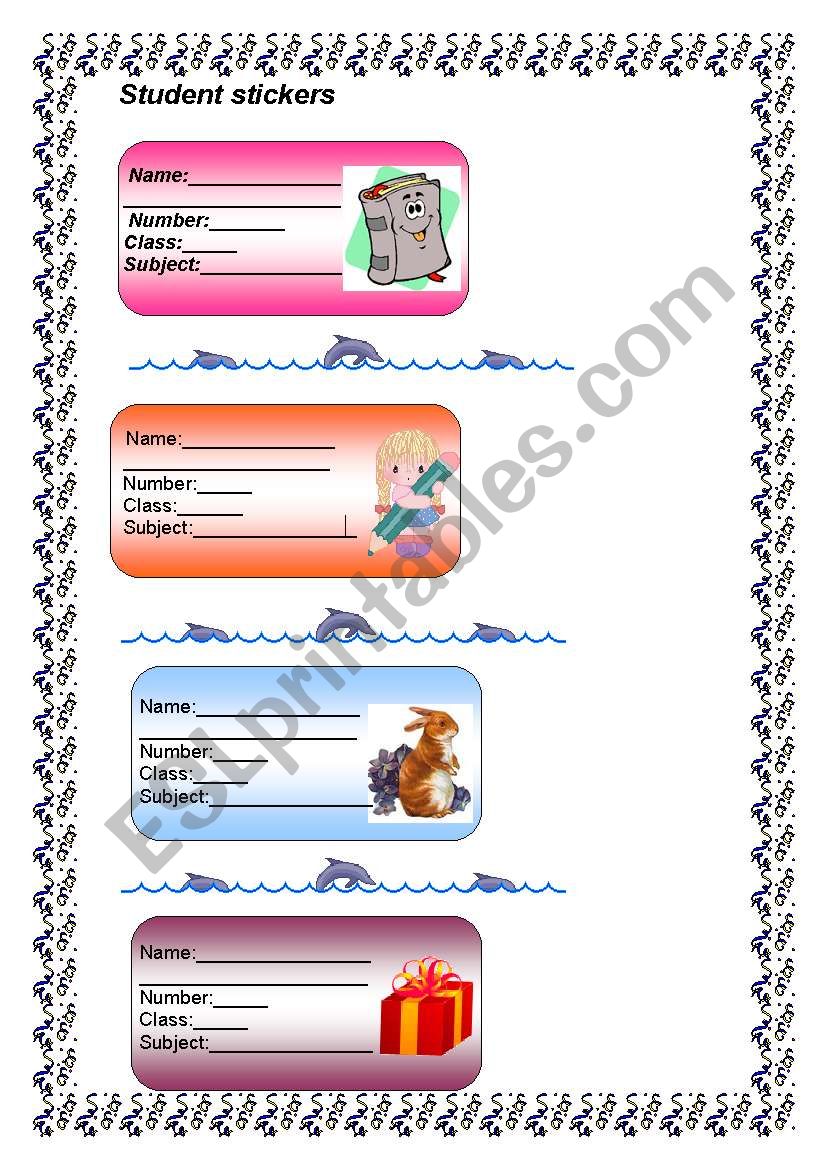 student stickers worksheet
