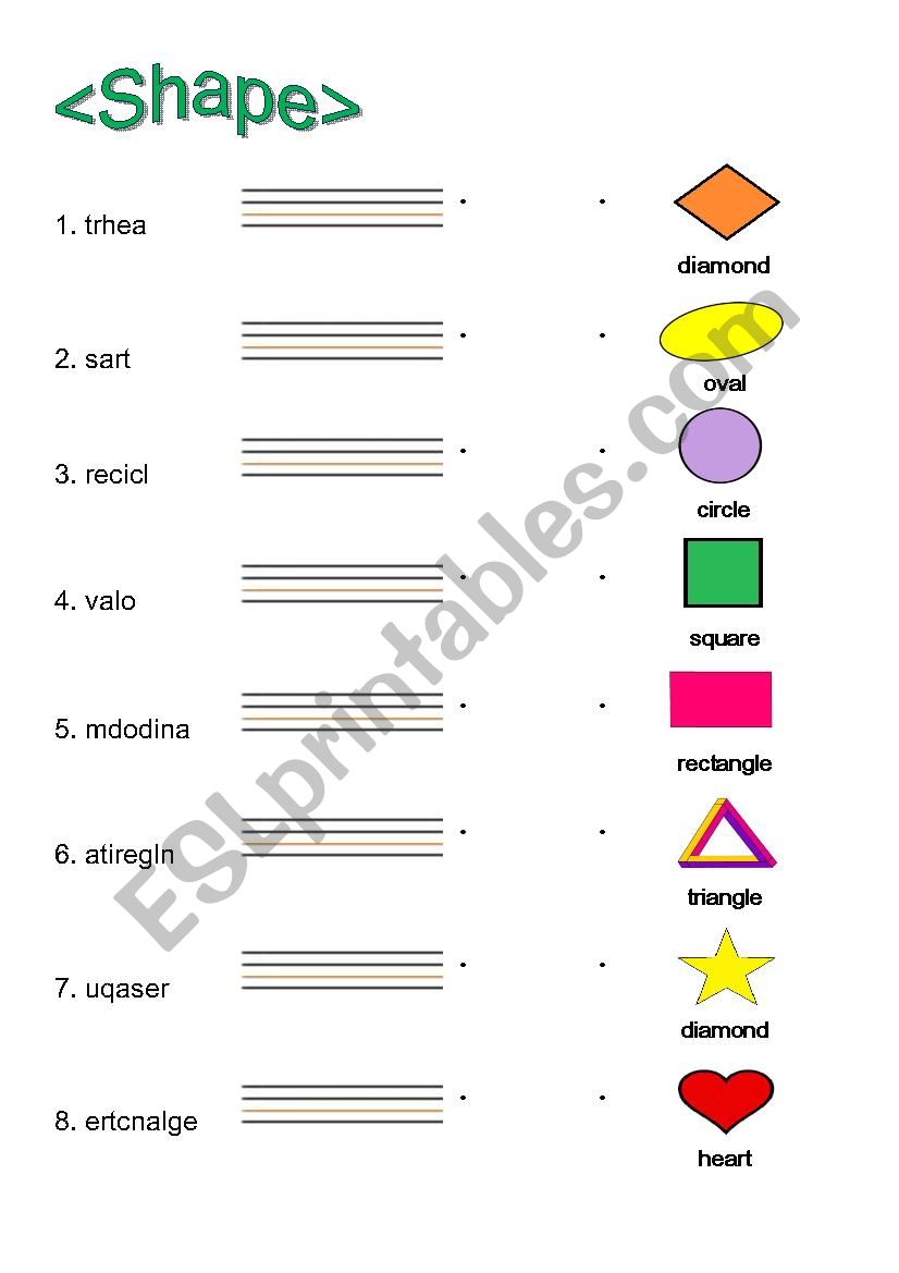 shape-unscramble and match worksheet