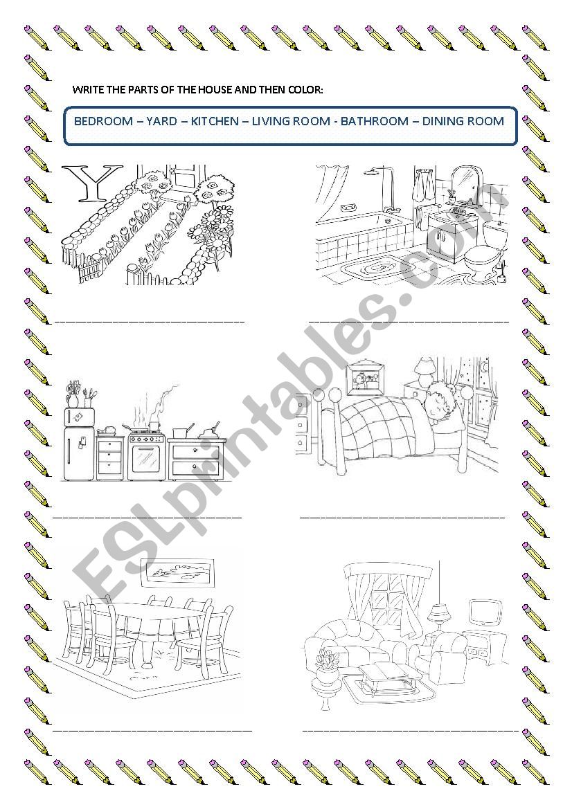 Parts of the house worksheet