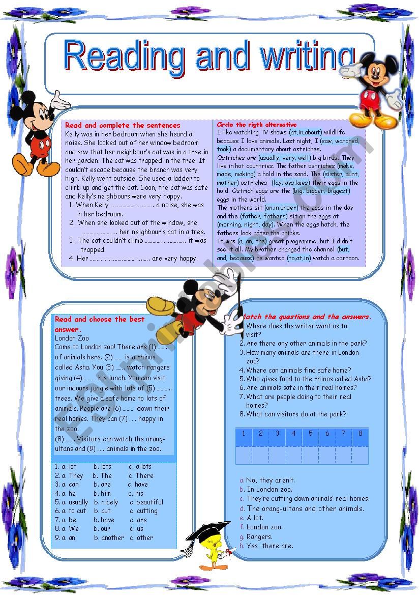 Reading and writing worksheet