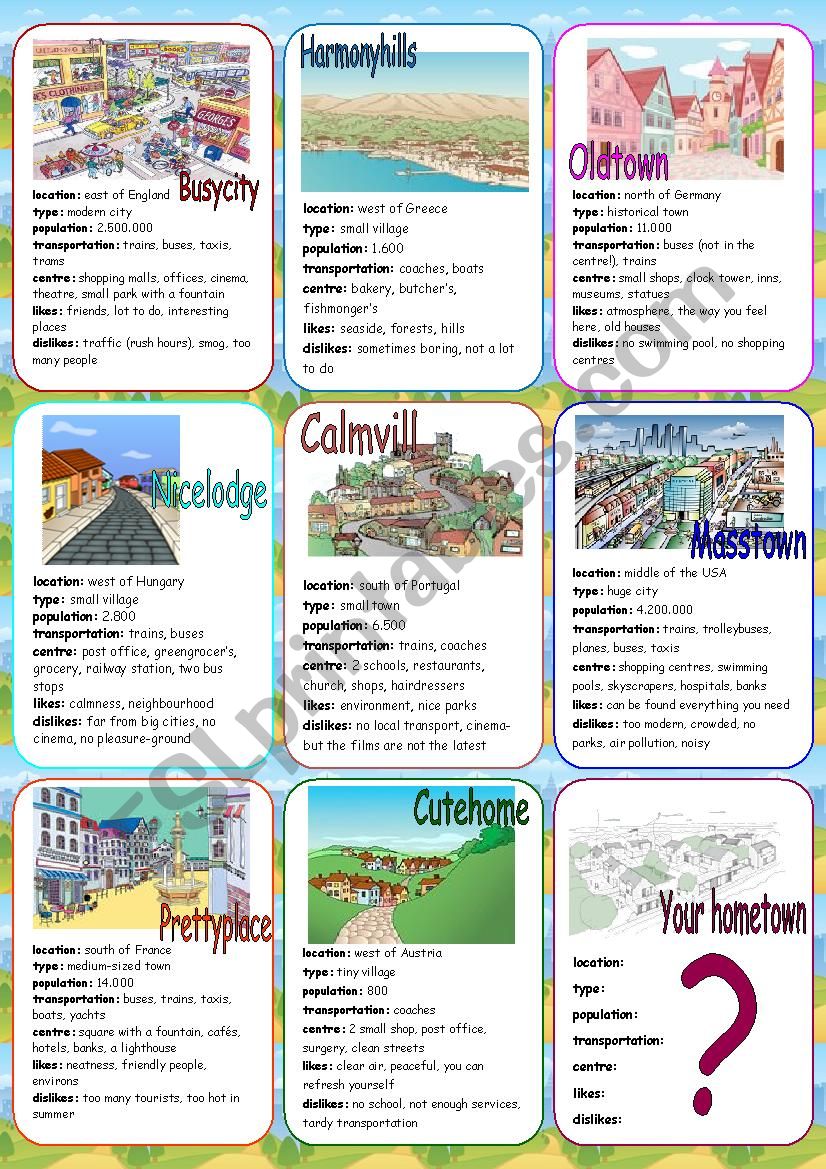 My Hometown Speaking Cards worksheet