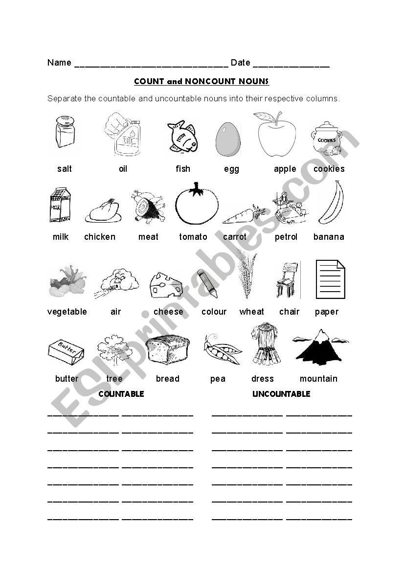 nouns count and uncount worksheet