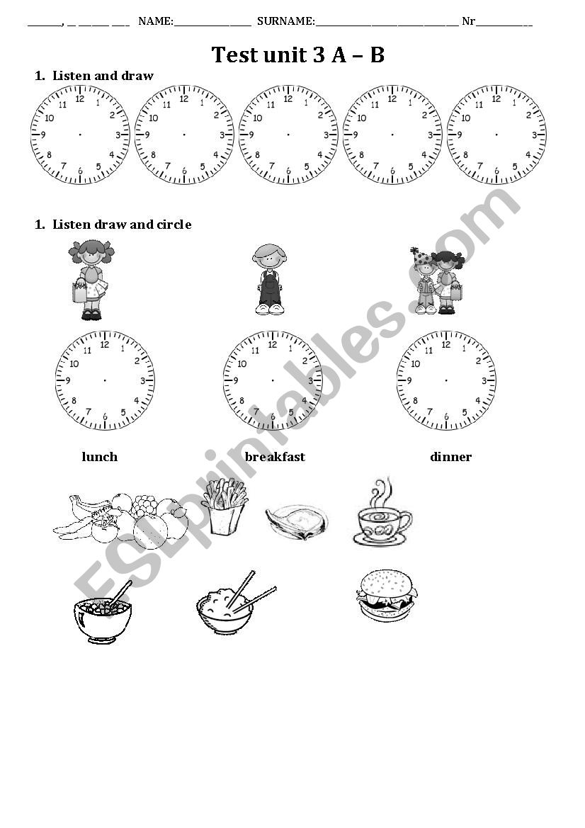 Meal time worksheet