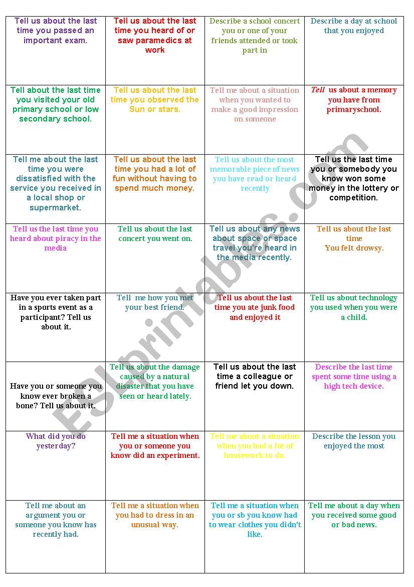speak about the past worksheet