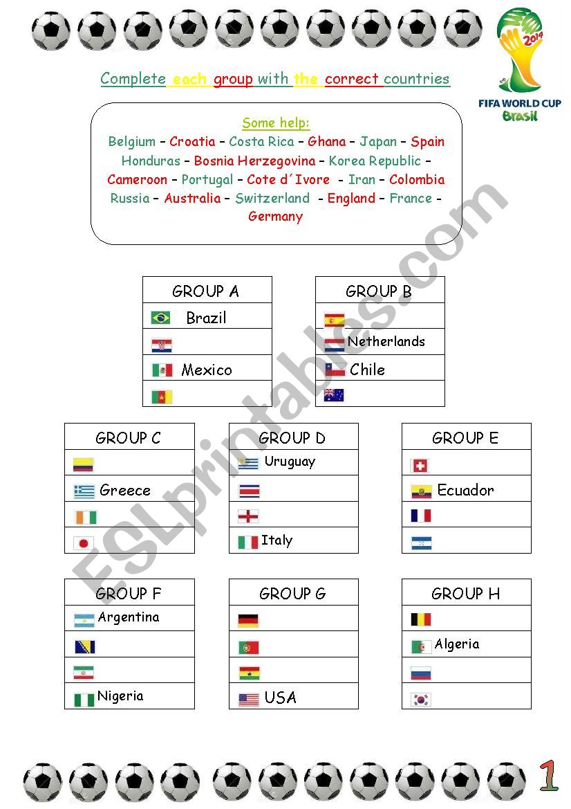 Fifa Worldcup 2014 worksheet