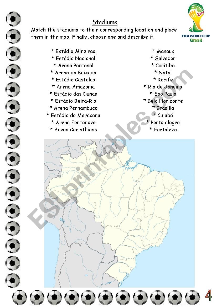 Fifa Worldcup 2014 Stadiums worksheet