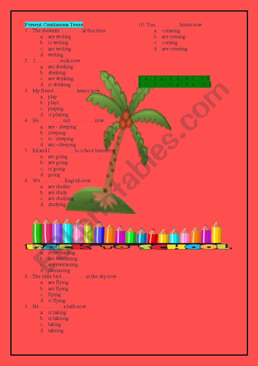 present  continuous worksheet