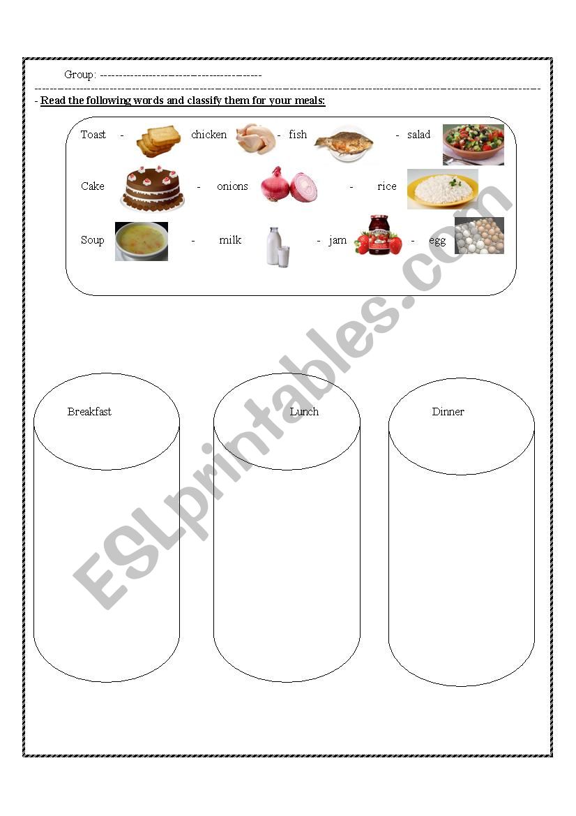 food worksheet