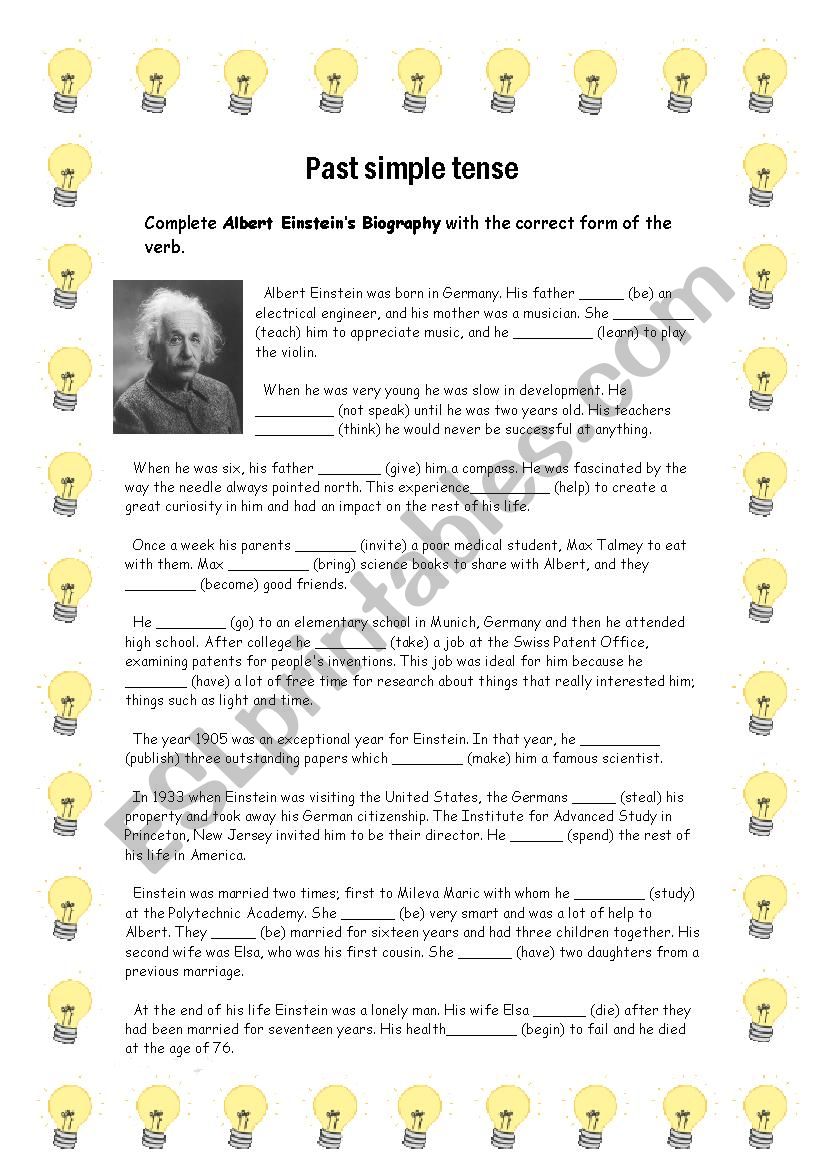 Past Simple Tense. Albert Einsteins Biography