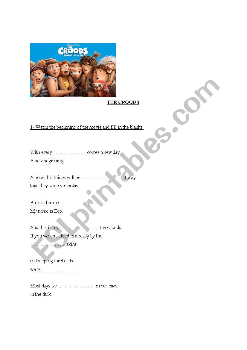 Movie: The Croods worksheet