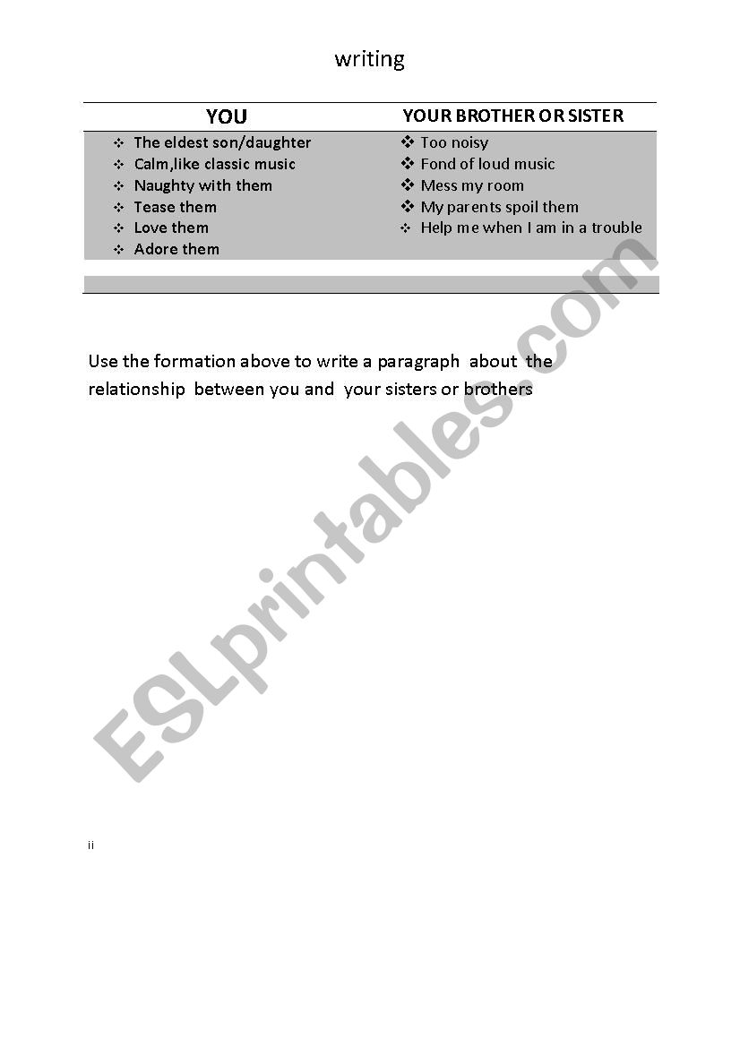 family relationship worksheet