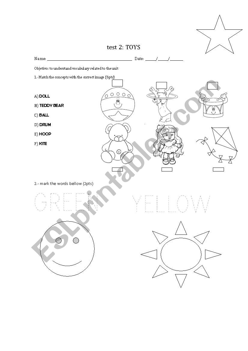 test toys worksheet