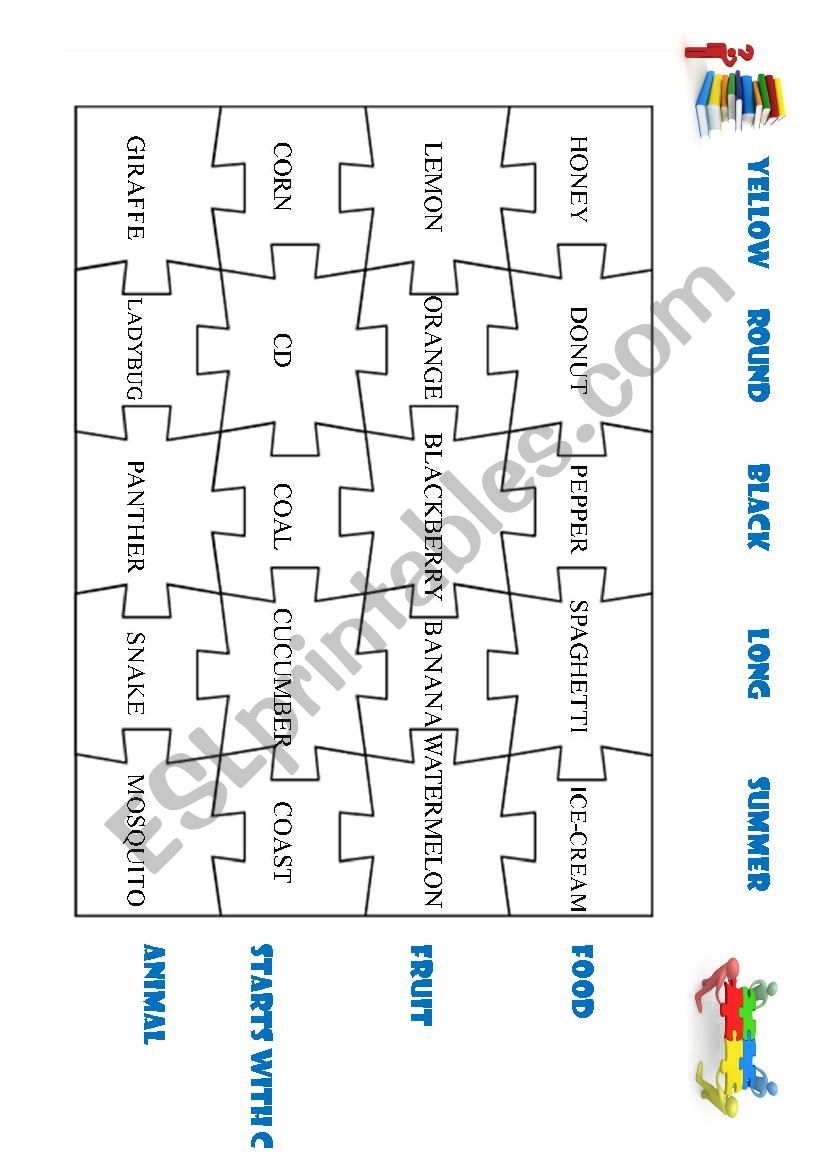 Category game puzzle worksheet