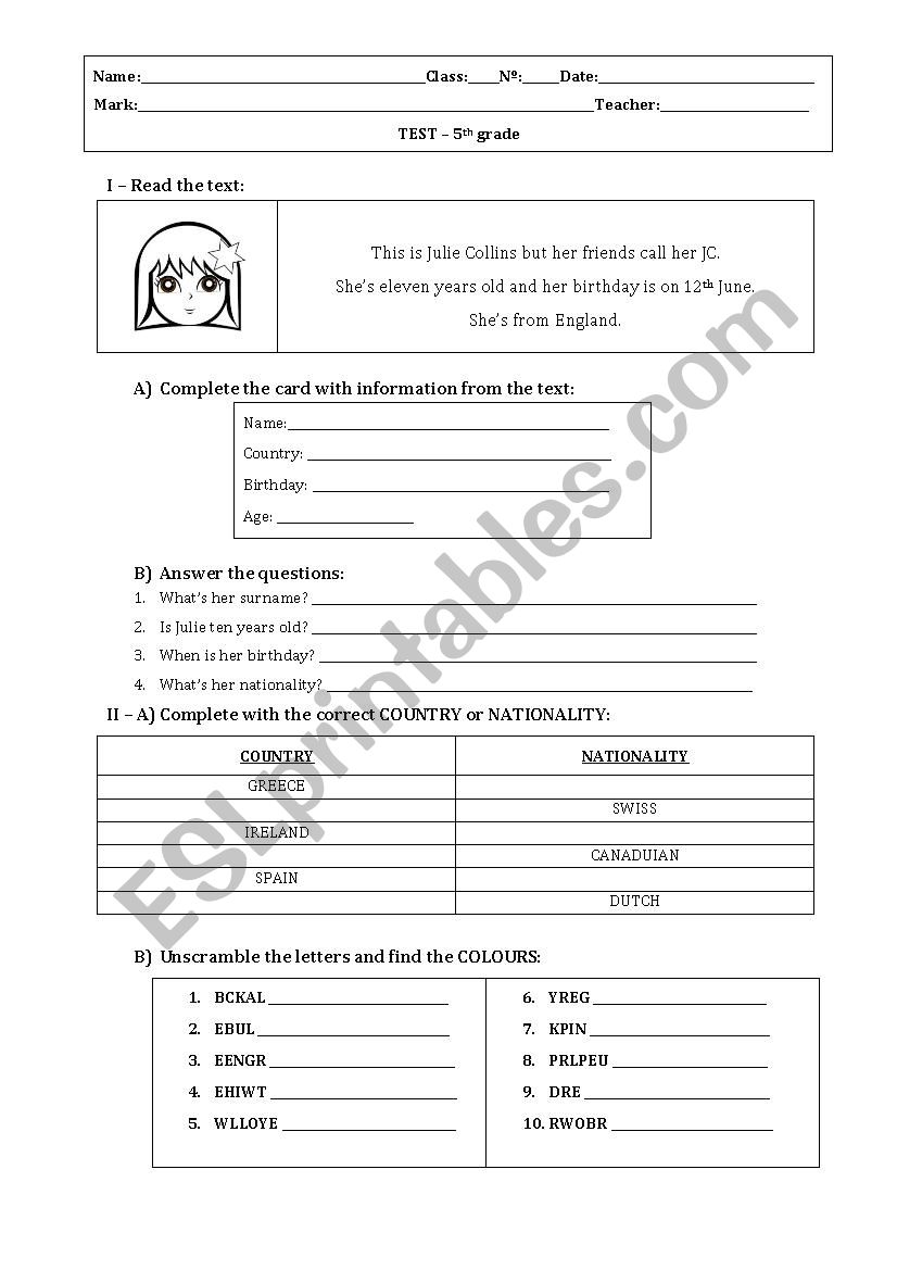 5th graders worksheet worksheet