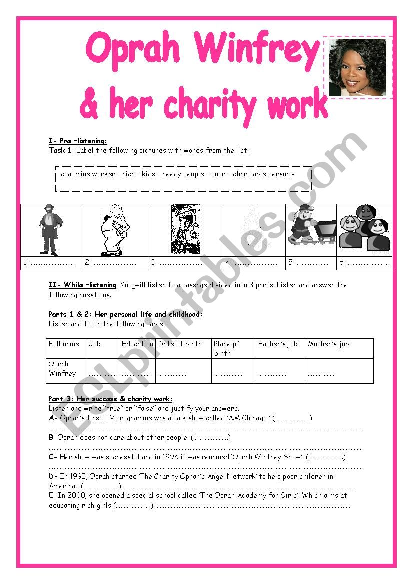 9th form module 6:  Oprah Winfrey and her charity work (listening)