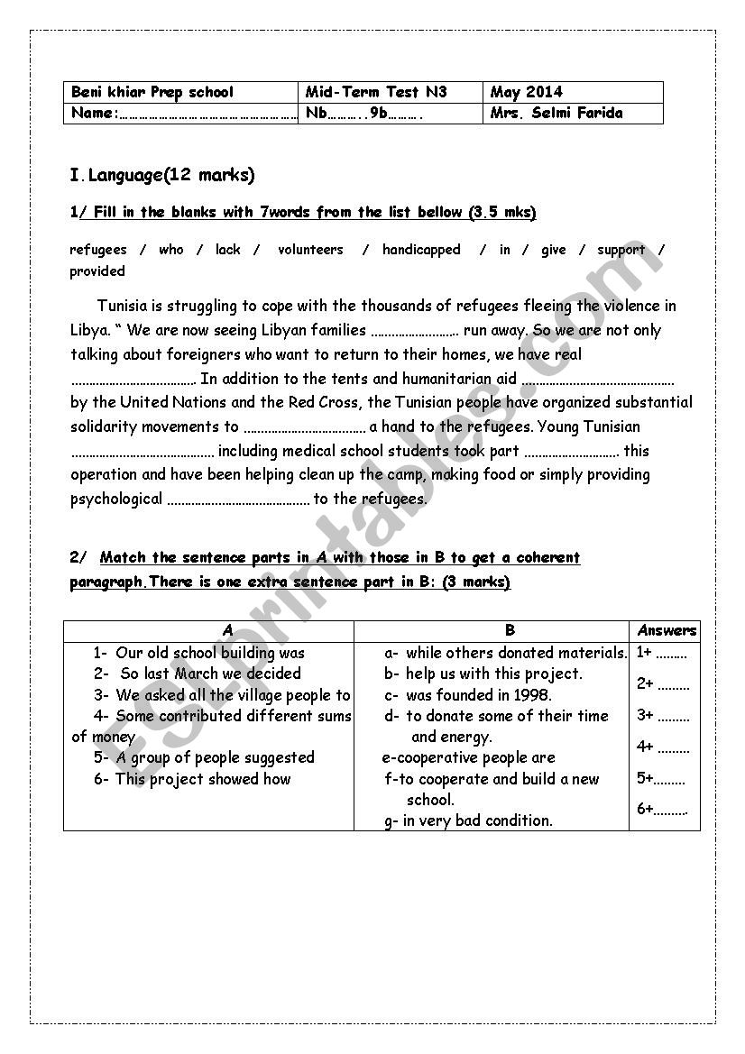 9mid-term test3 worksheet